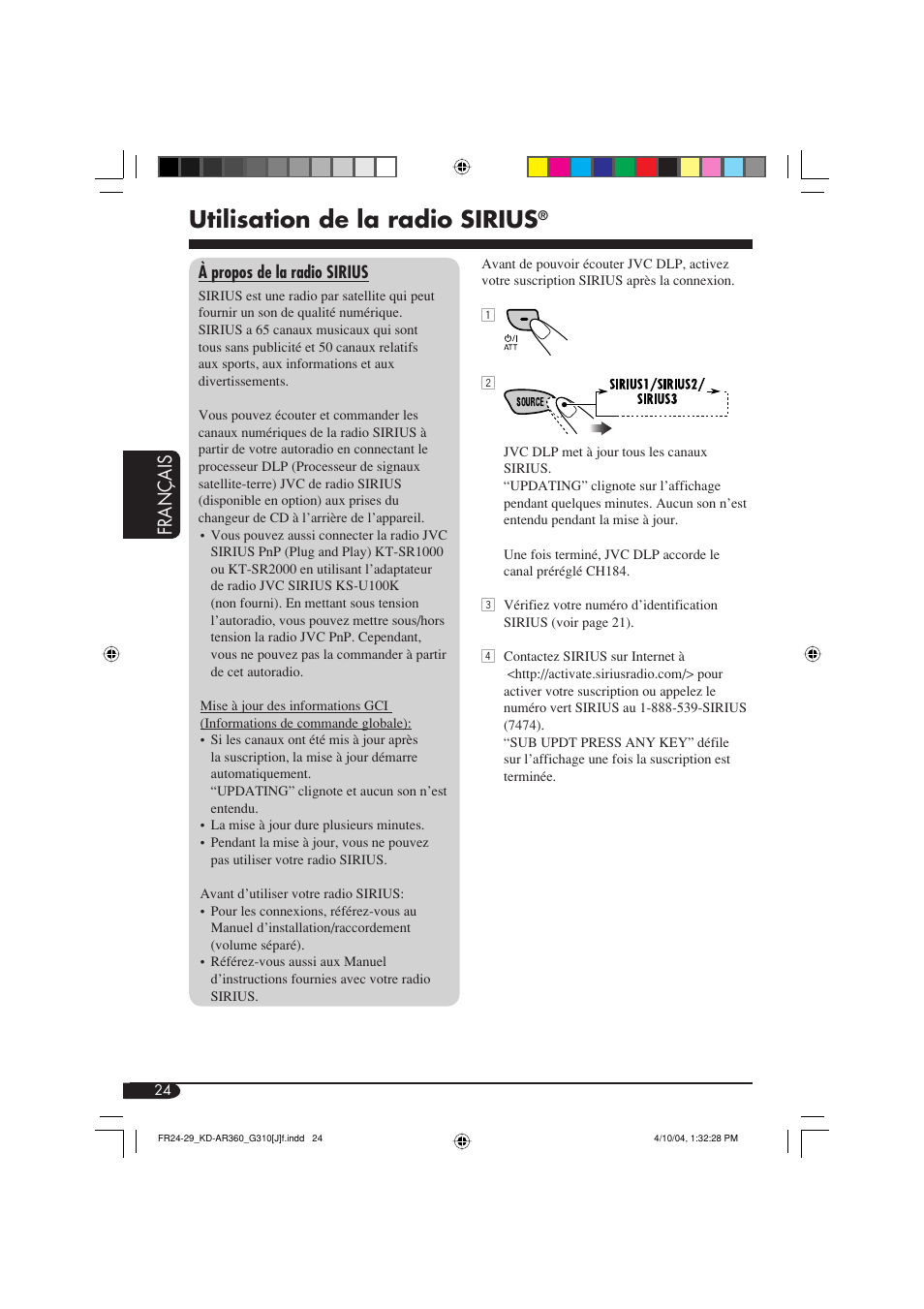 Utilisation de la radio sirius, Français | JVC KD-G310 User Manual | Page 88 / 98