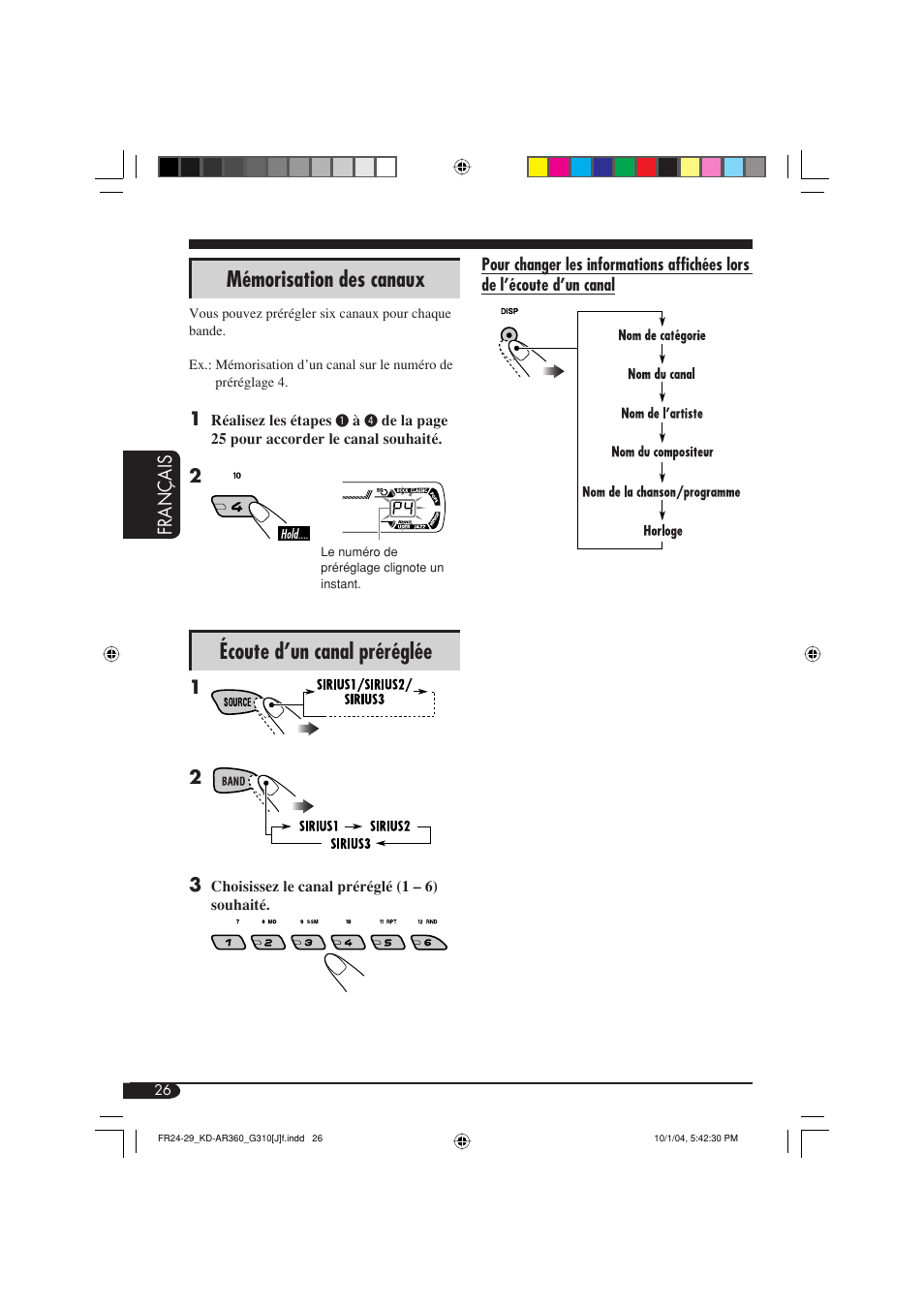 Mémorisation des canaux, Écoute d’un canal préréglée | JVC KD-G310 User Manual | Page 90 / 98