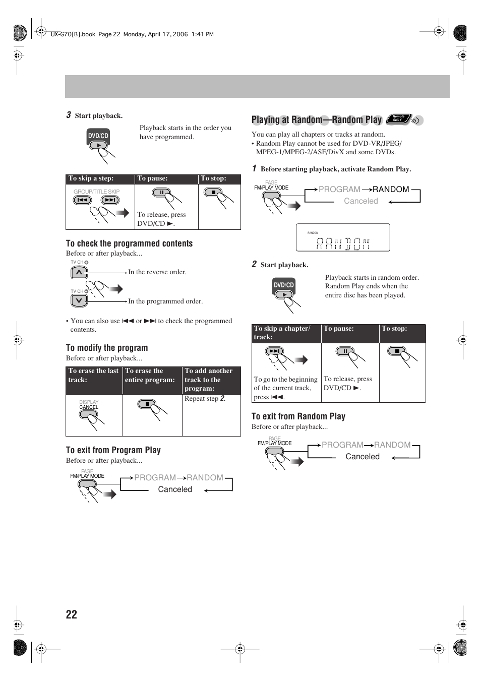 Playing at random—random play | JVC SP-UXG70 User Manual | Page 26 / 47