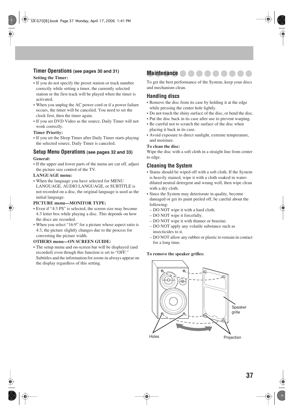 Maintenance | JVC SP-UXG70 User Manual | Page 41 / 47