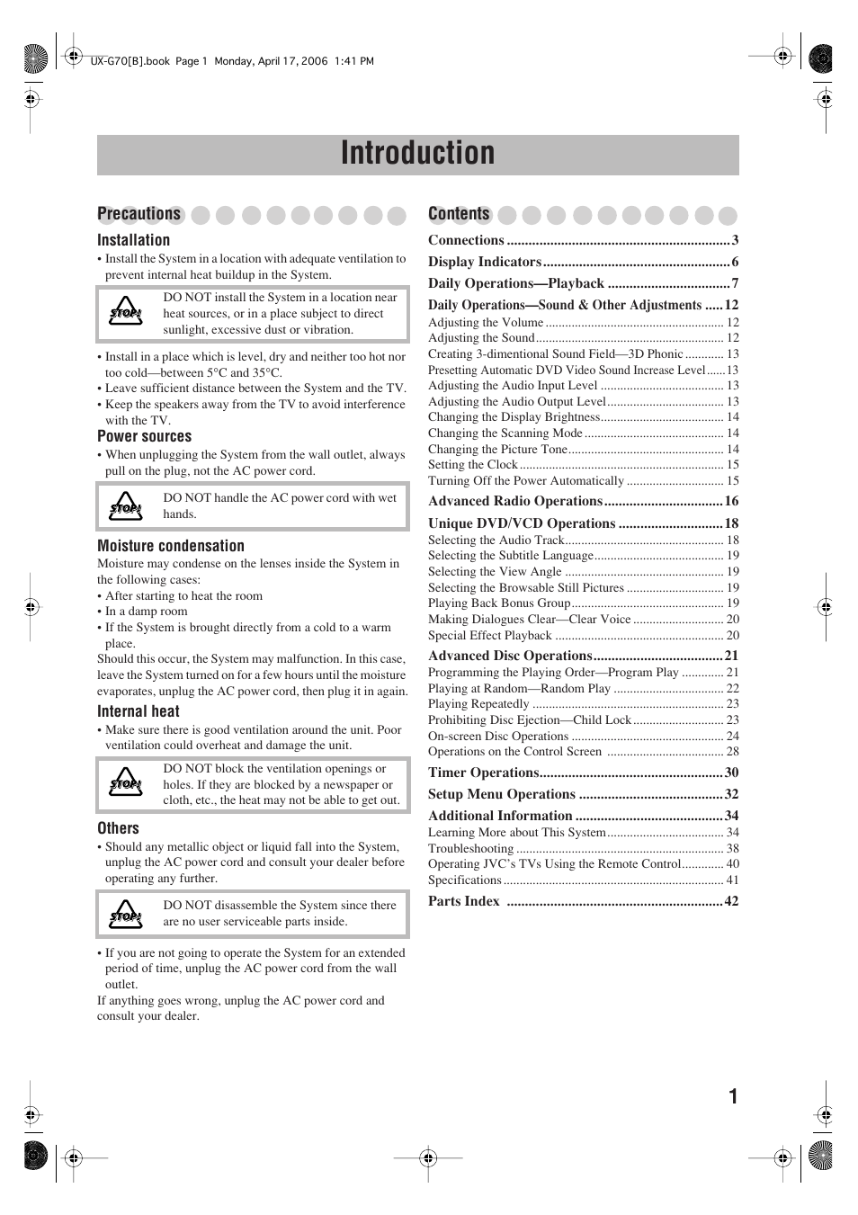 Introduction | JVC SP-UXG70 User Manual | Page 5 / 47