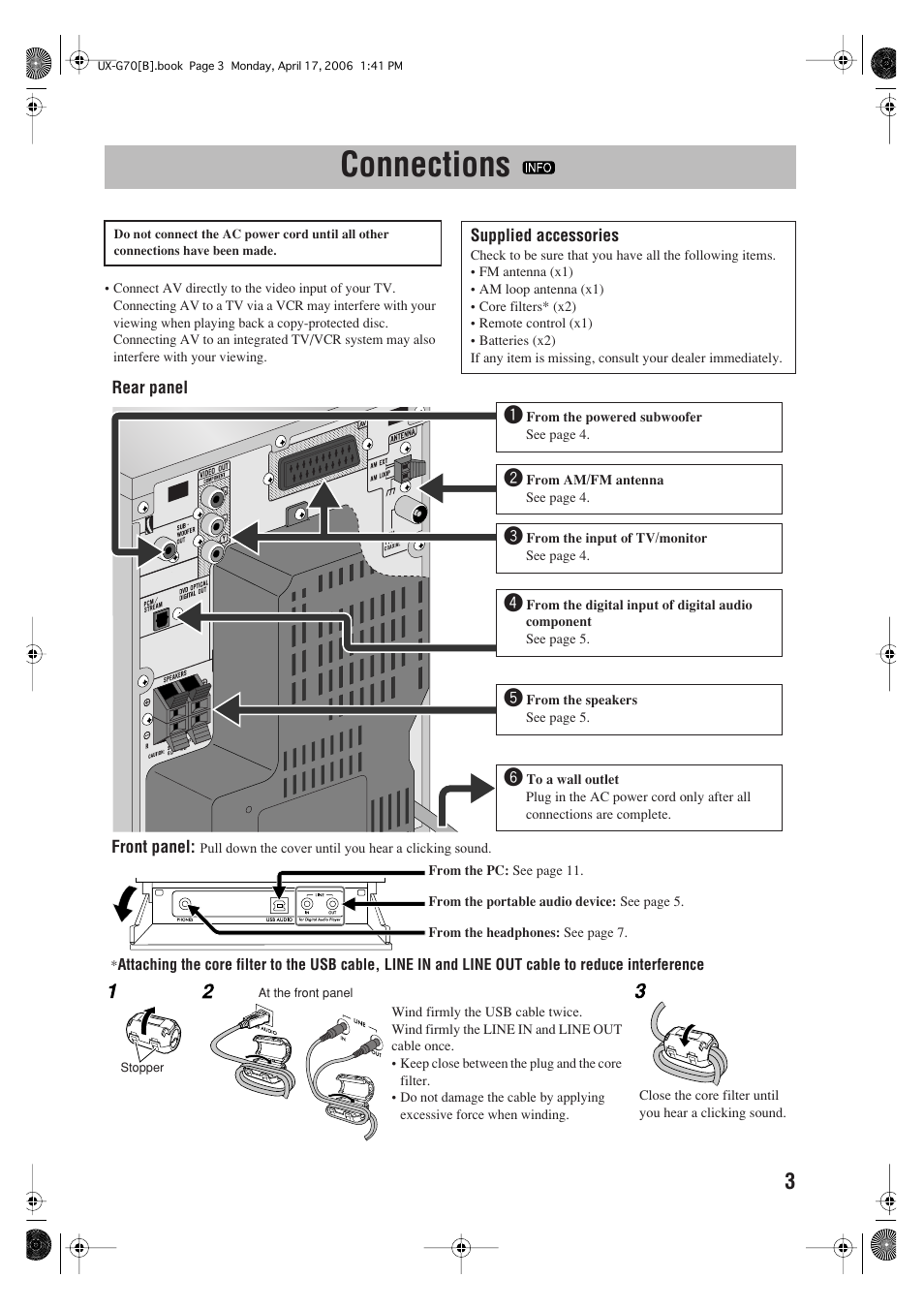 Connections | JVC SP-UXG70 User Manual | Page 7 / 47