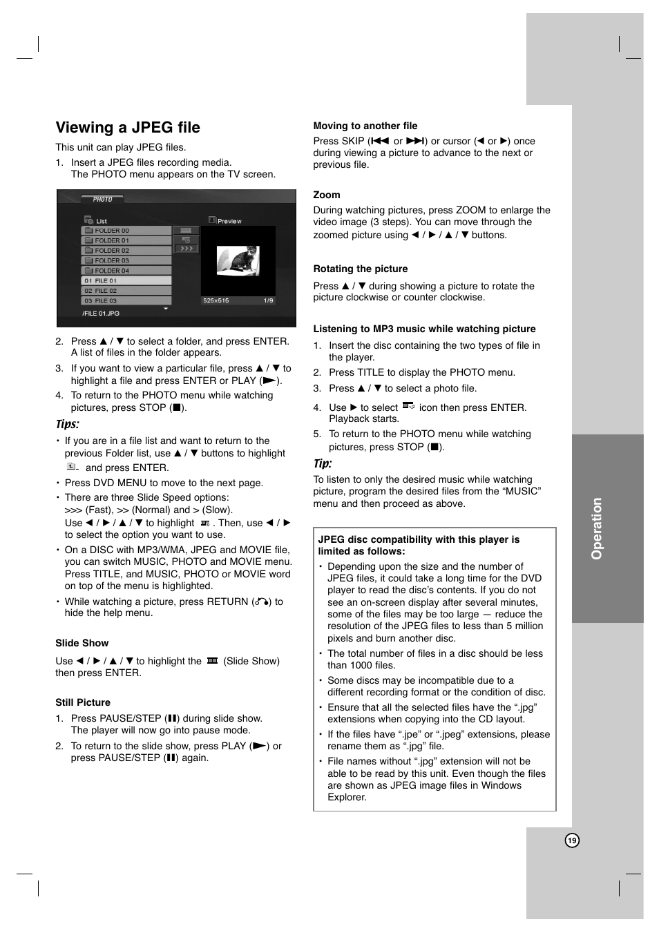 Viewing a jpeg file, Operation | JVC XV-N452S User Manual | Page 19 / 28