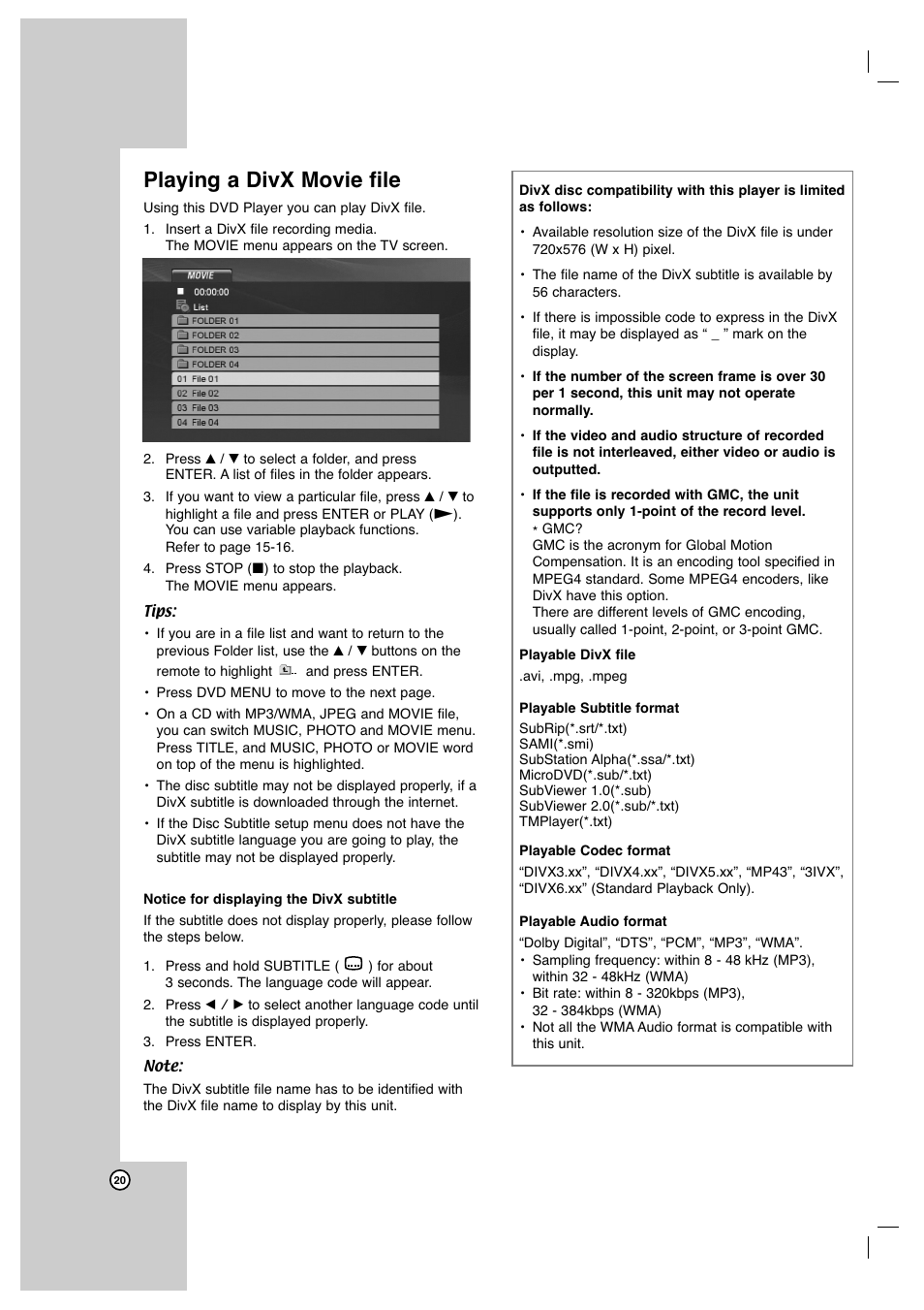 Playing a divx movie file | JVC XV-N452S User Manual | Page 20 / 28