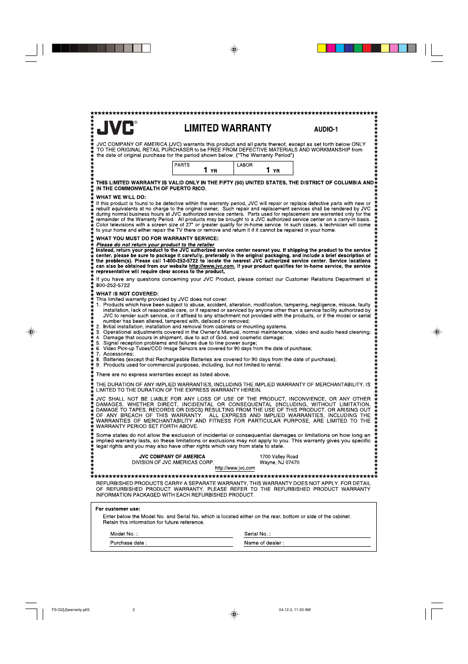 JVC FS-G2 User Manual | Page 26 / 28