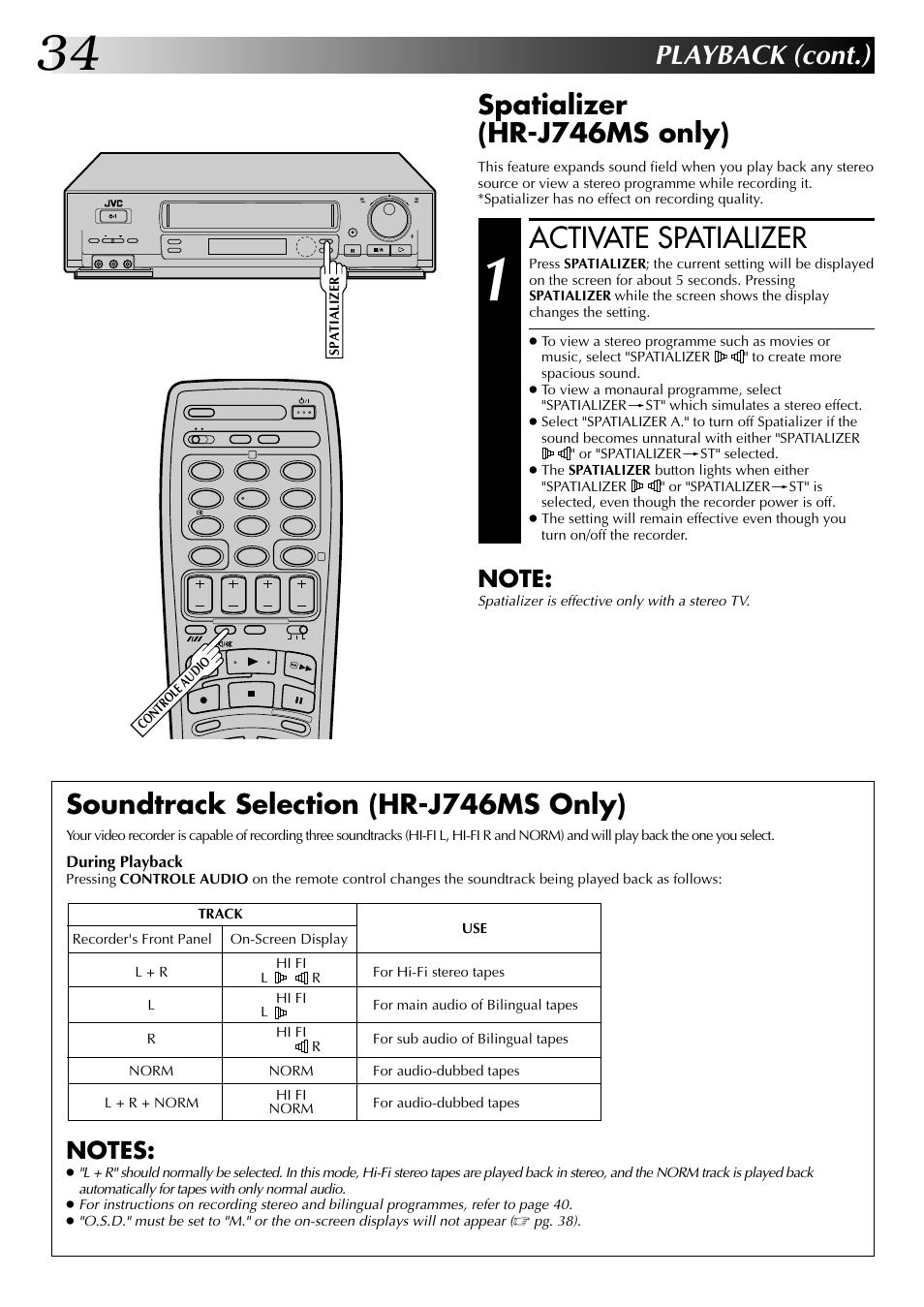 Activate spatializer, Playback (cont.) | JVC HR-J449MS User Manual | Page 34 / 56