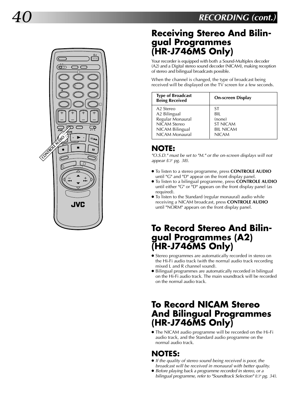Recording (cont.) | JVC HR-J449MS User Manual | Page 40 / 56