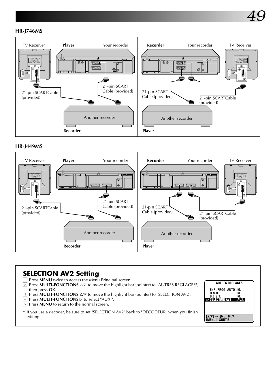 Selection av2 setting, Hr-j746ms, Hr-j449ms | JVC HR-J449MS User Manual | Page 49 / 56