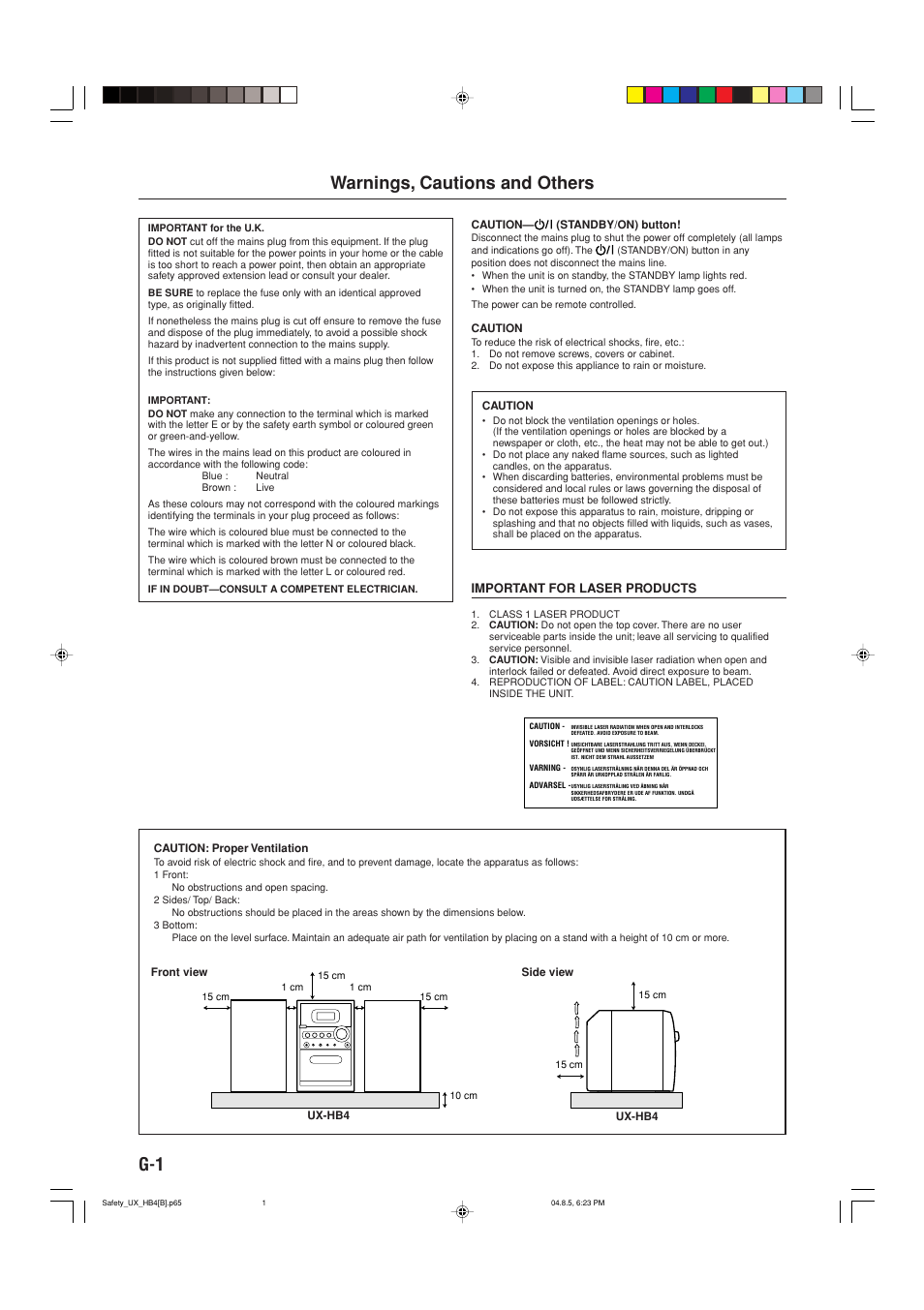 G-1 warnings, cautions and others | JVC CA-UXHB4 User Manual | Page 2 / 36