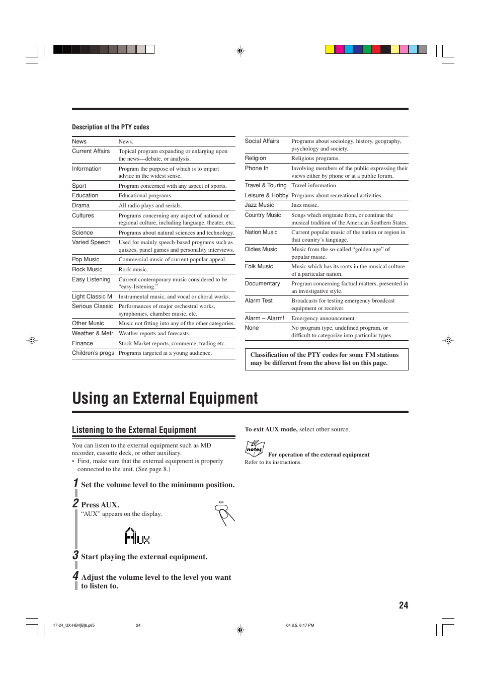 Using an external equipment, Listening to the external equipment | JVC CA-UXHB4 User Manual | Page 27 / 36