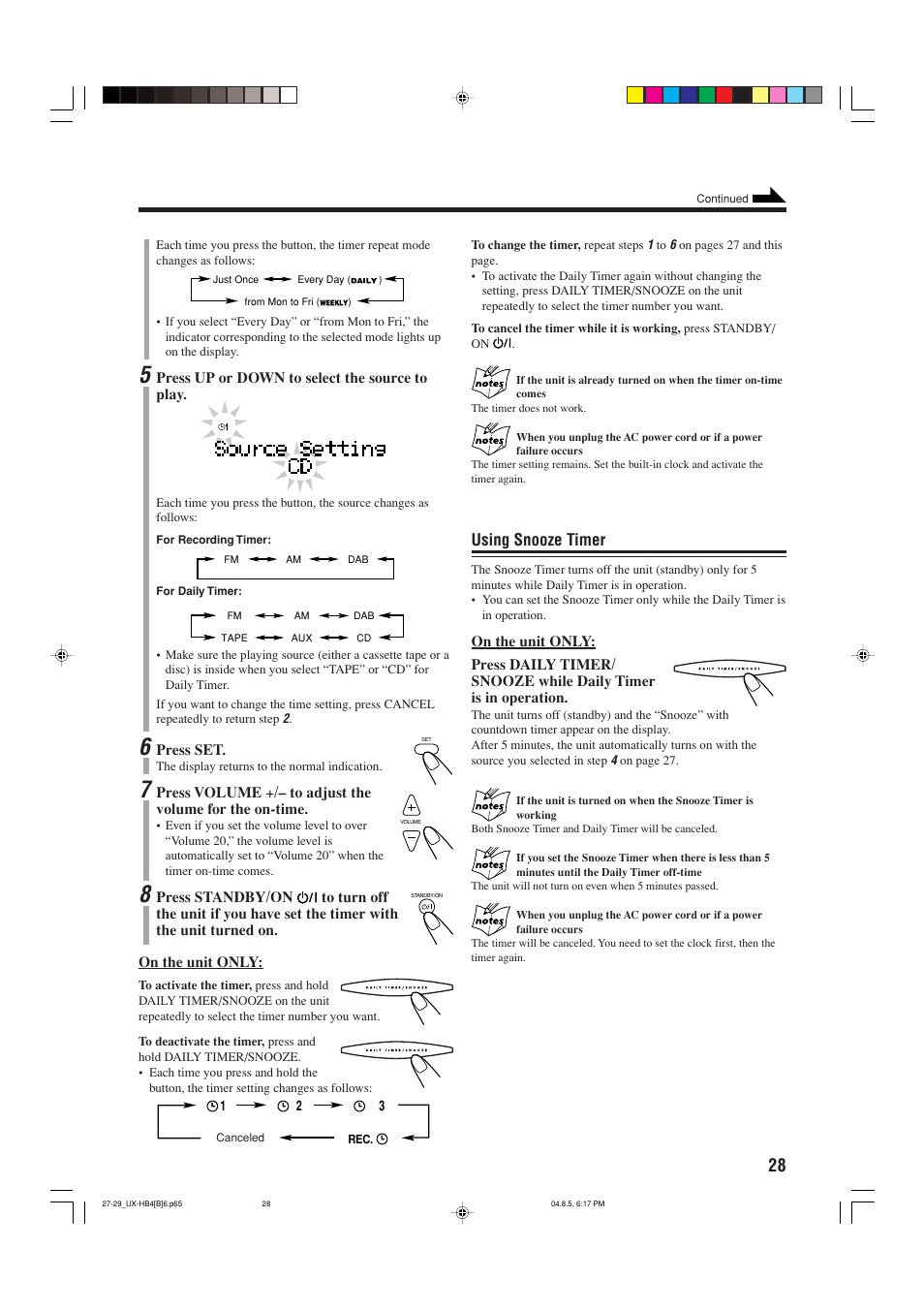 Using snooze timer | JVC CA-UXHB4 User Manual | Page 31 / 36