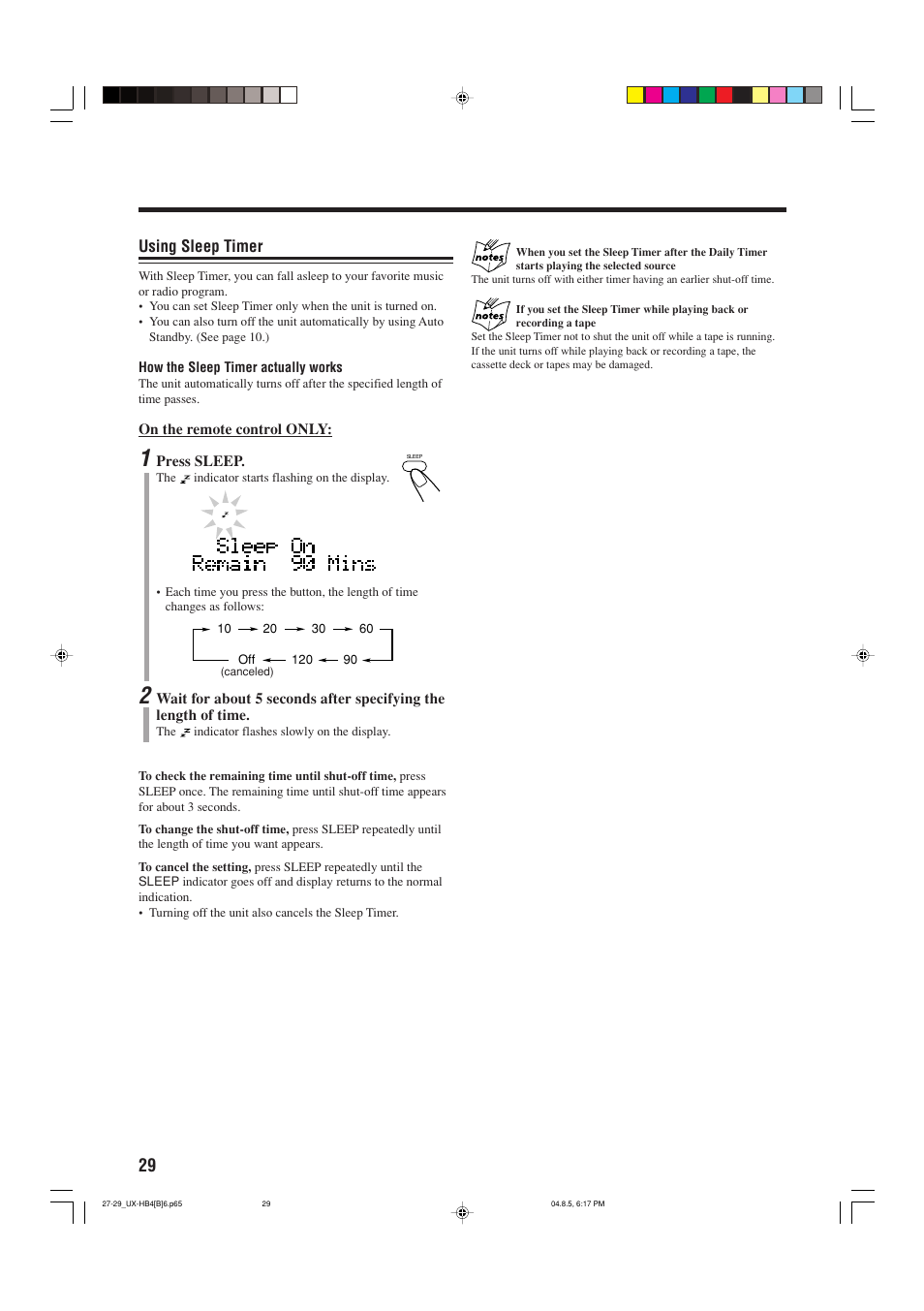 Using sleep timer | JVC CA-UXHB4 User Manual | Page 32 / 36