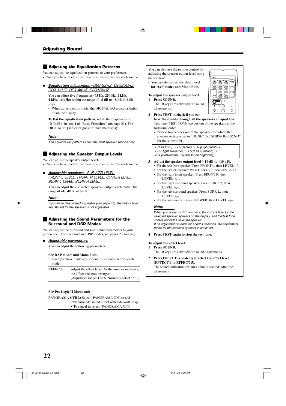 Adjusting sound | JVC RX-5050B User Manual | Page 24 / 76