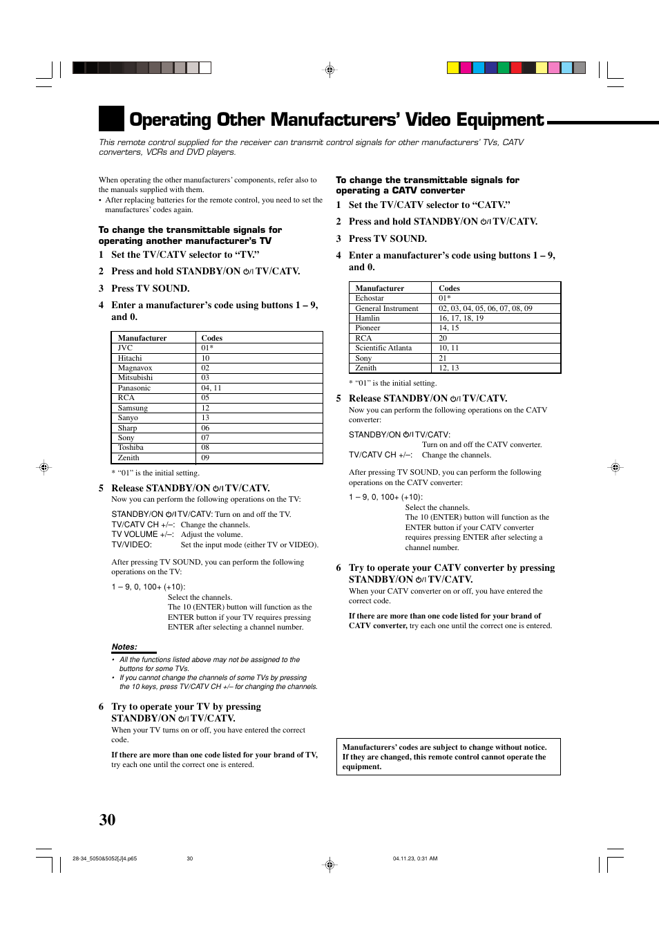 Operating other manufacturers’ video equipment | JVC RX-5050B User Manual | Page 32 / 76