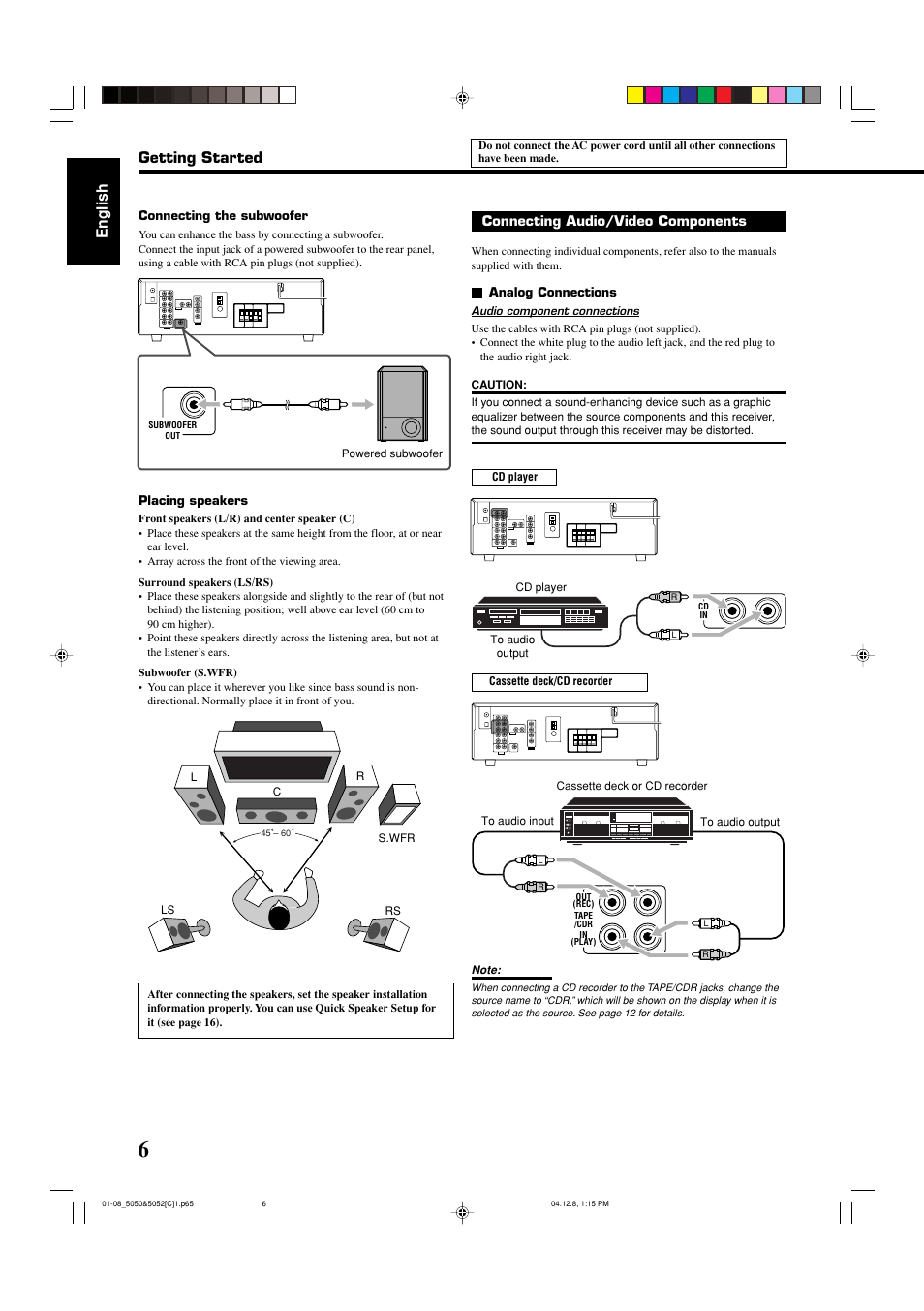 English, Getting started | JVC RX-5050B User Manual | Page 47 / 76