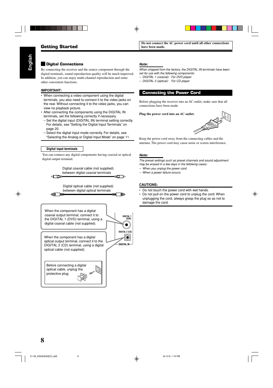 English, Getting started | JVC RX-5050B User Manual | Page 49 / 76