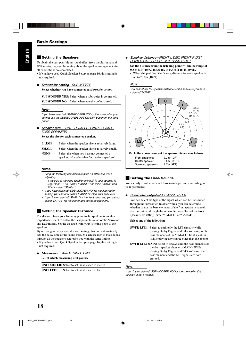 English, Basic settings | JVC RX-5050B User Manual | Page 59 / 76