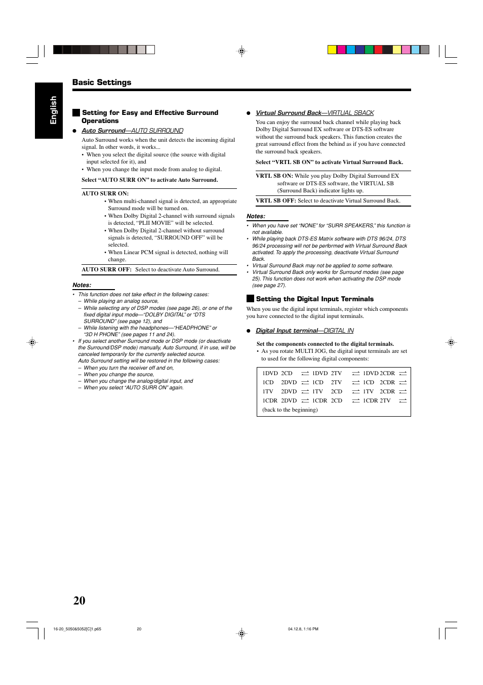 English, Basic settings | JVC RX-5050B User Manual | Page 61 / 76