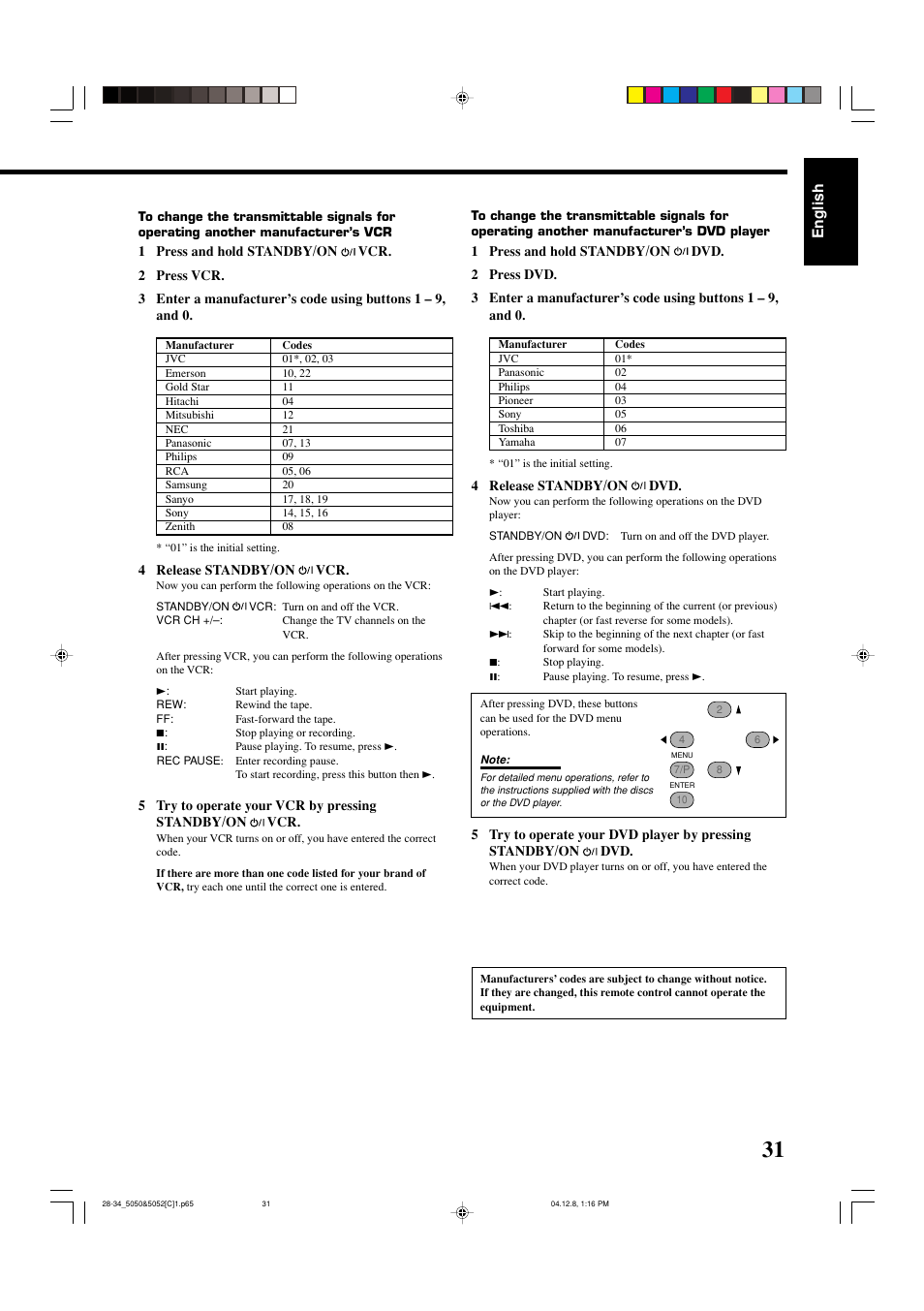 English | JVC RX-5050B User Manual | Page 72 / 76