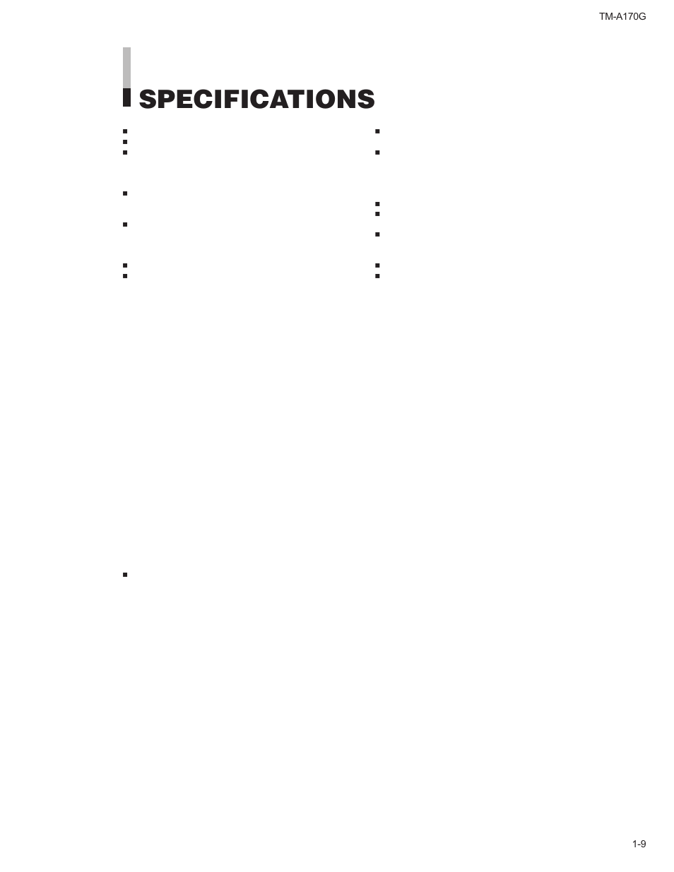 Specifications | JVC TM-A170G User Manual | Page 9 / 12