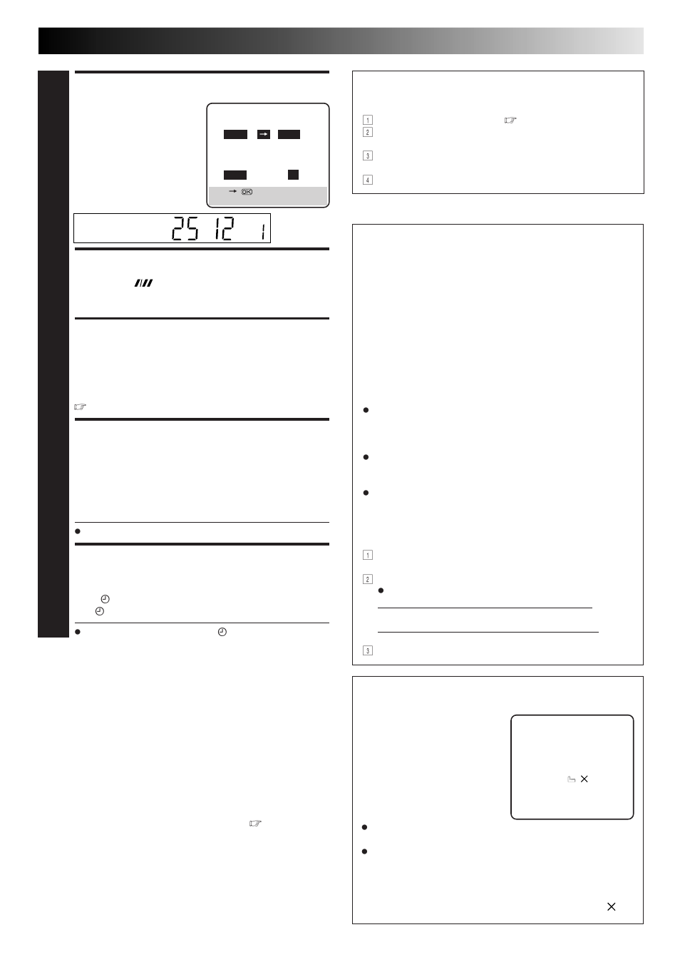 Enter channel position, Set tape speed, Set vps/pdc mode | Return to normal screen, Engage recorder’s timer mode, Vps/pdc recording, Timer warning | JVC HR-J668EU User Manual | Page 25 / 56