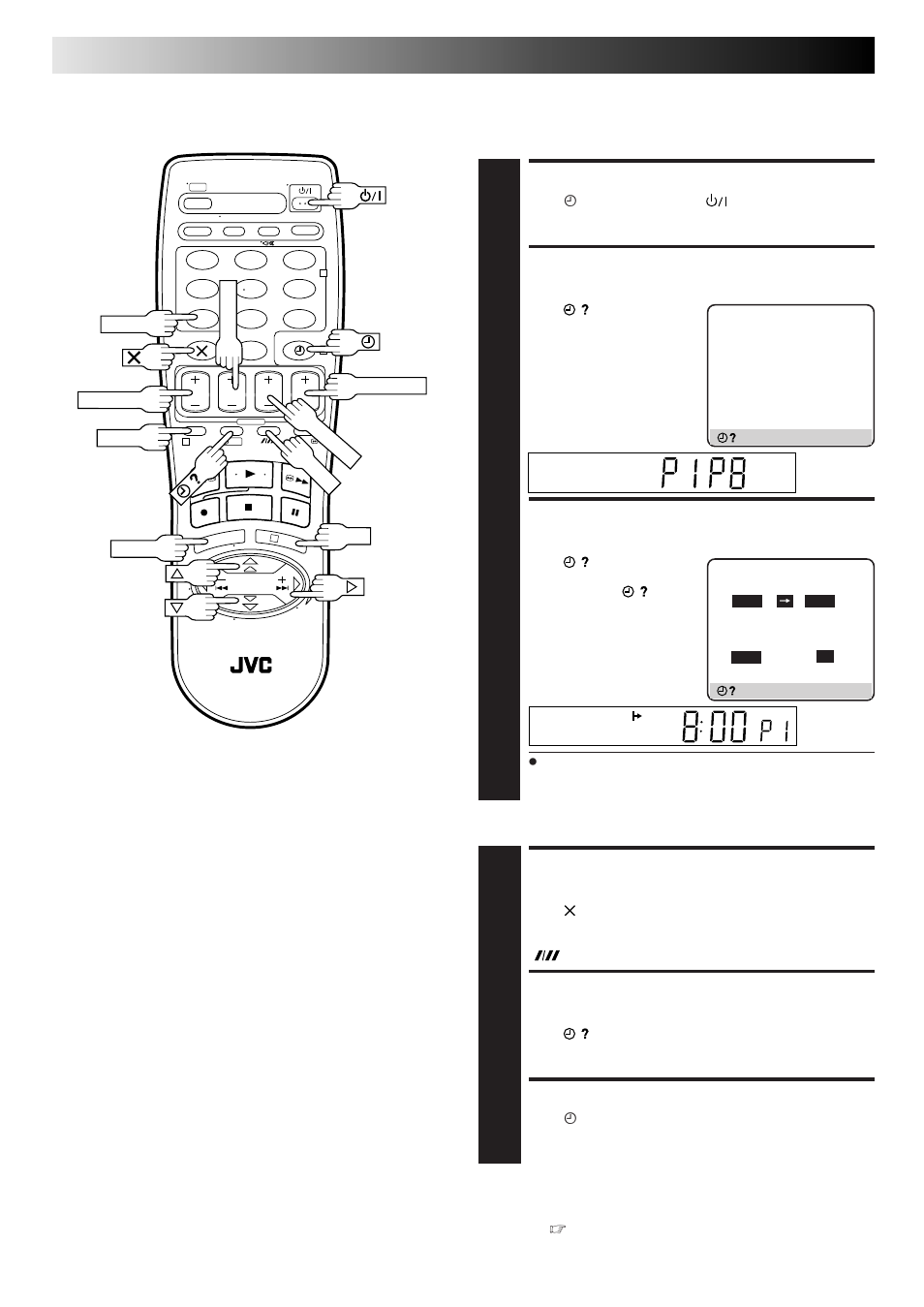 Timer recording (cont.), Check, cancel and replace programmes, Disengage timer mode | Access program check screen/display, Access program screen/ display, Cancel or replace a programme, Return to normal screen/ display, Return to timer mode | JVC HR-J668EU User Manual | Page 26 / 56