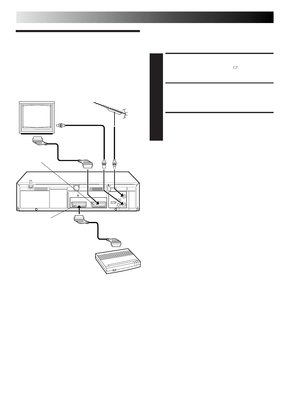 Connecting/ using a decoder, Select input mode, Connect decoder | Set tuner, System connections (cont.) | JVC HR-J668EU User Manual | Page 34 / 56