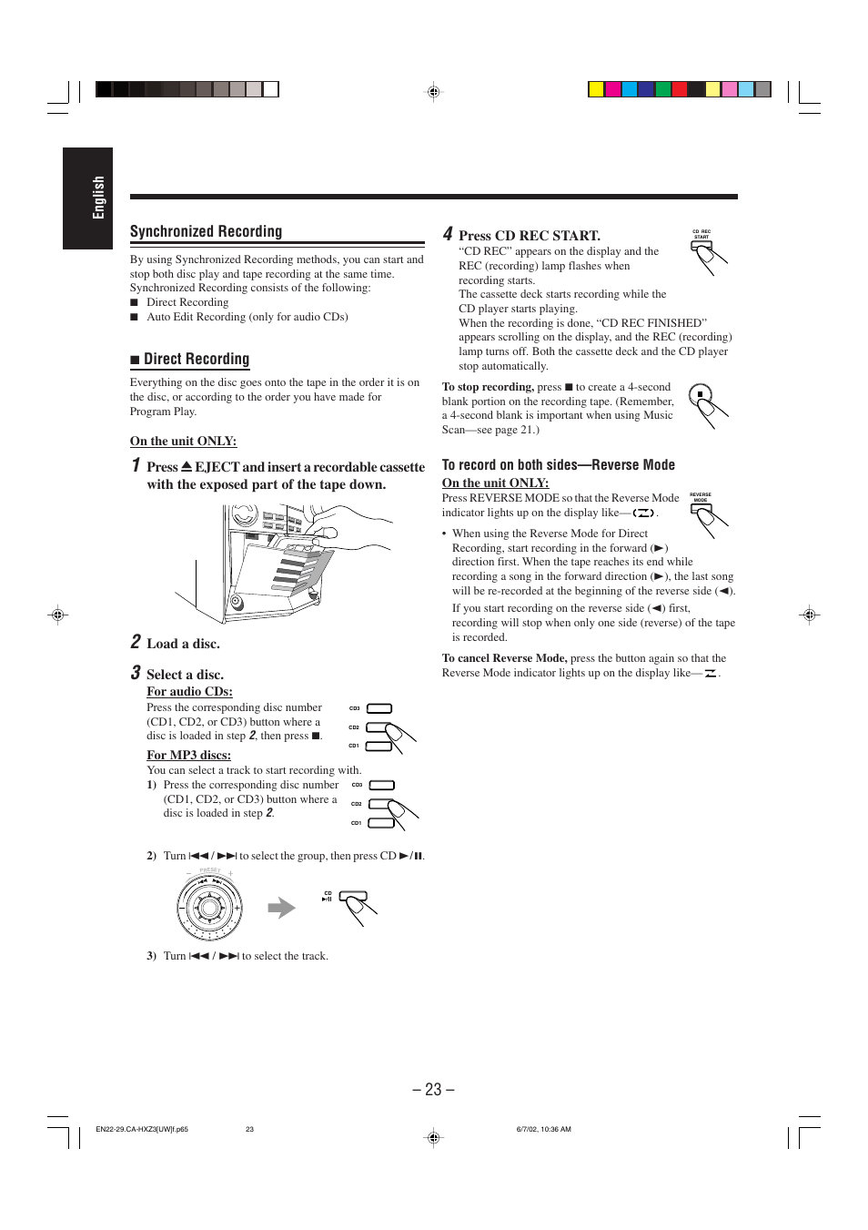 Synchronized recording, Direct recording | JVC CA-HXZ3 User Manual | Page 28 / 41