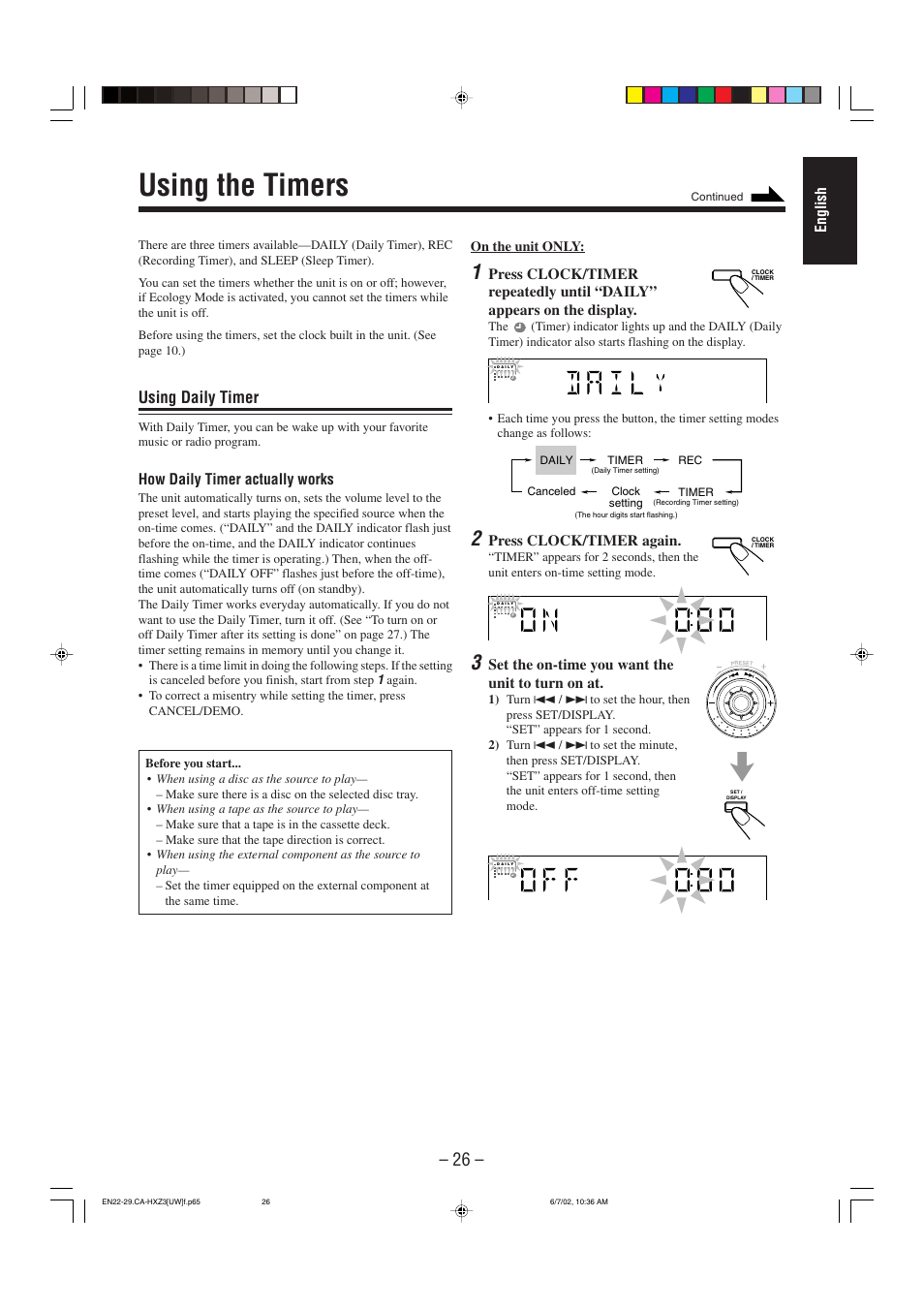 Using the timers, Using daily timer | JVC CA-HXZ3 User Manual | Page 31 / 41