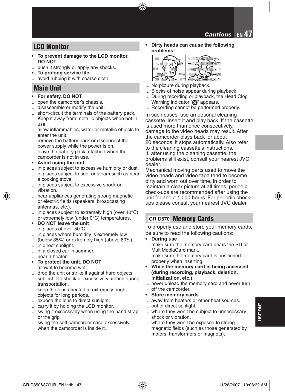 Lcd monitor, Main unit | JVC GR-D850 GR-D870 User Manual | Page 47 / 52