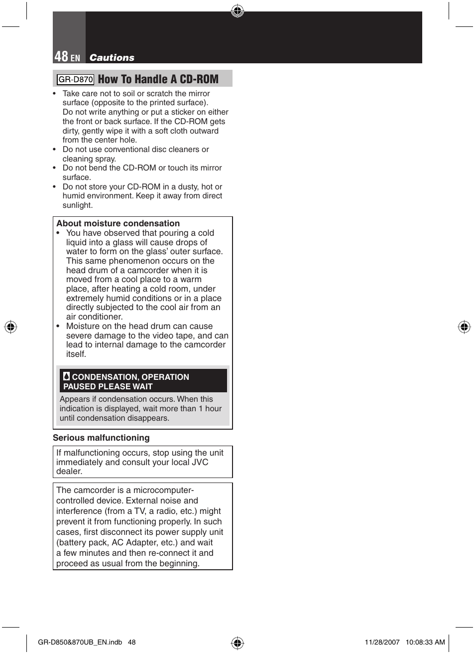 How to handle a cd-rom | JVC GR-D850 GR-D870 User Manual | Page 48 / 52