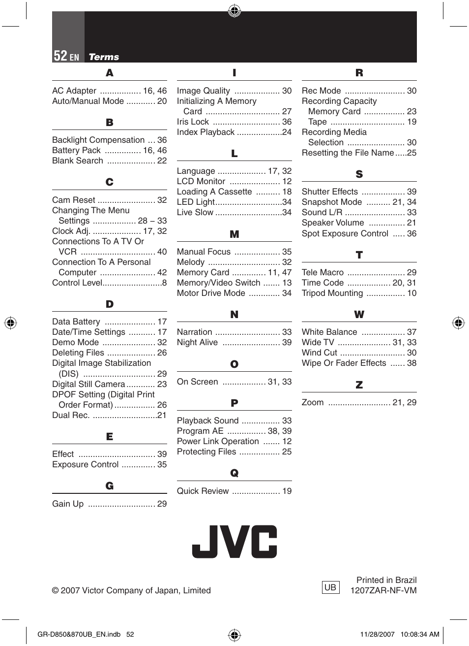 Terms | JVC GR-D850 GR-D870 User Manual | Page 52 / 52