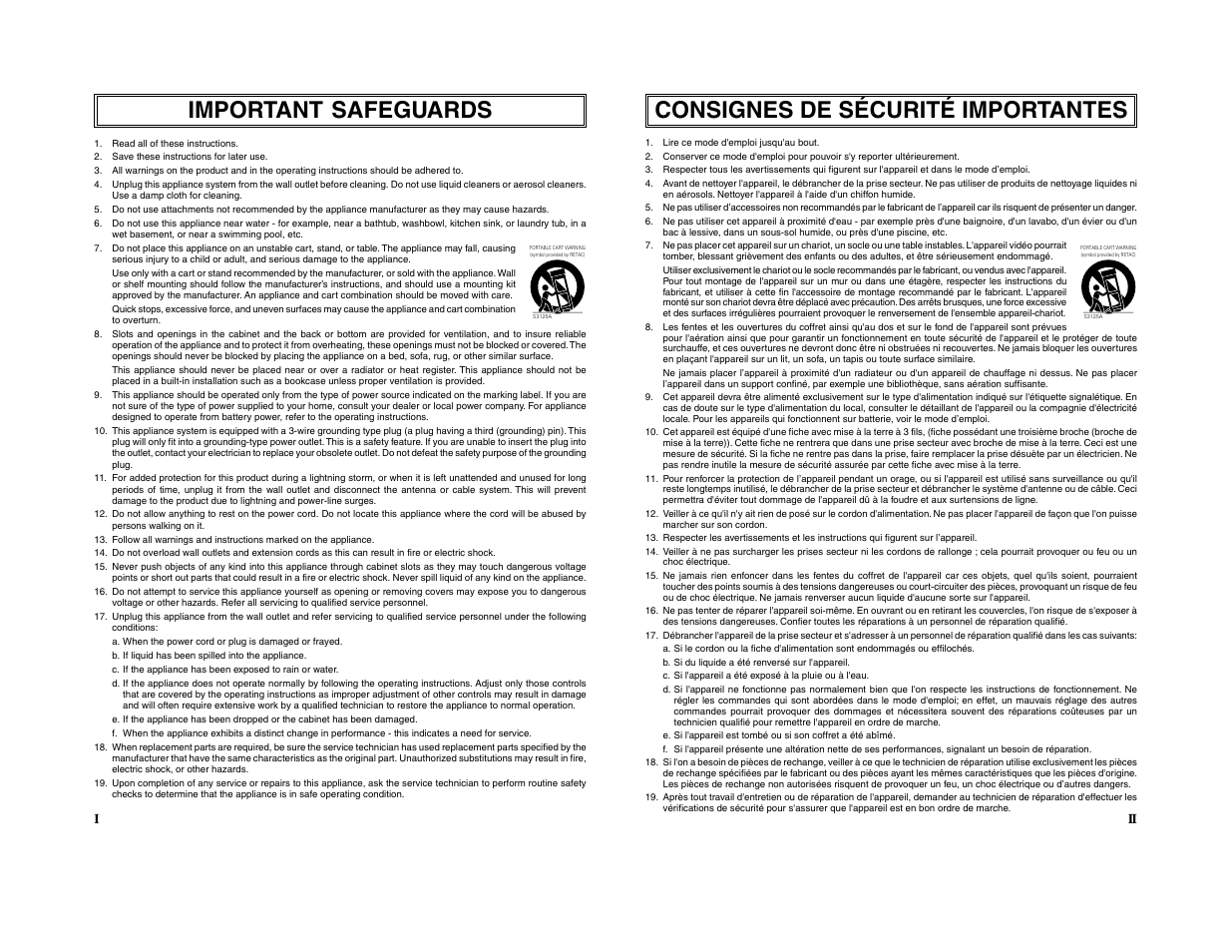 Important safeguards, Consignes de sécurité importantes | JVC 240-020-505 User Manual | Page 2 / 46