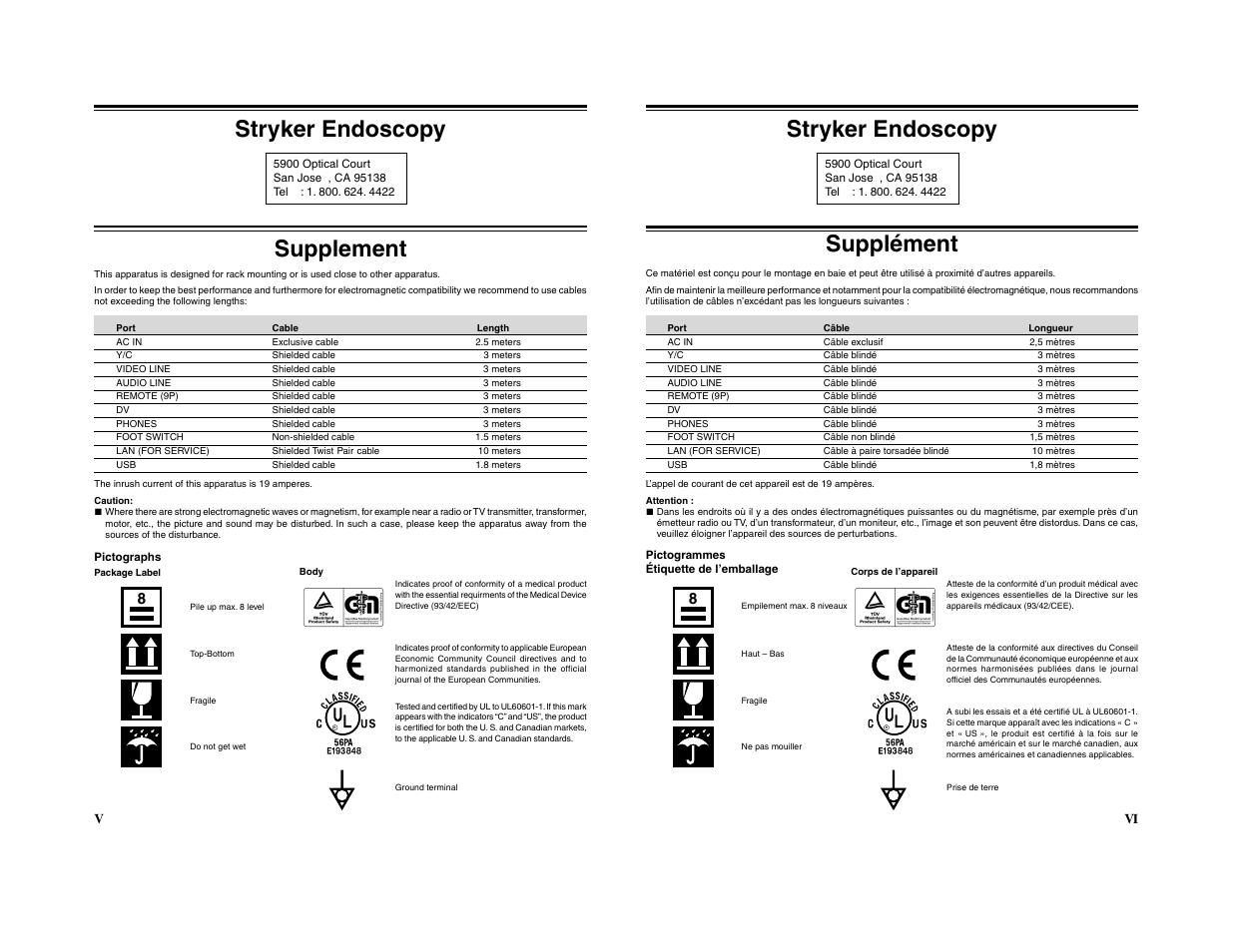 Stryker endoscopy, Supplement, Supplément | JVC 240-020-505 User Manual | Page 4 / 46