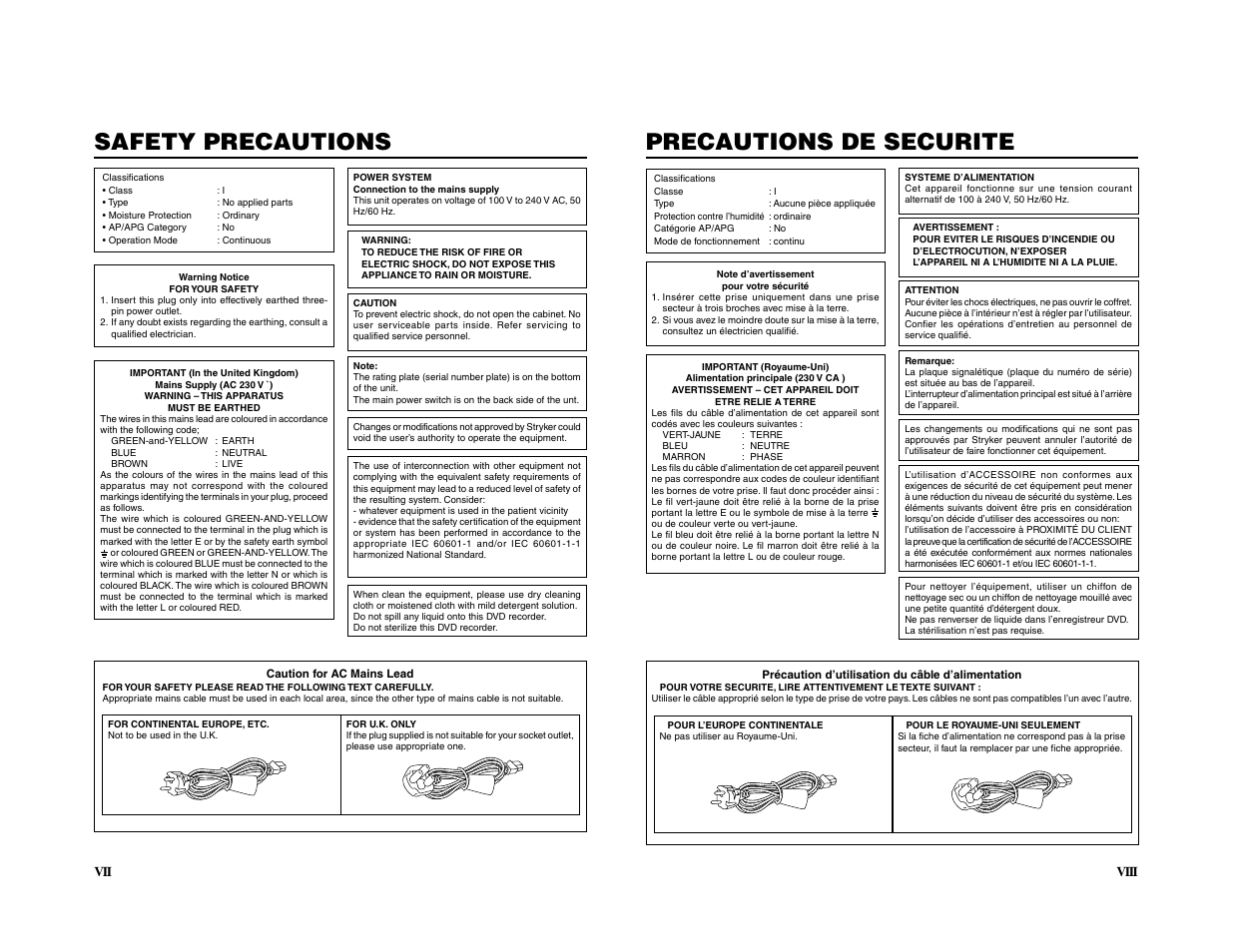 Safety precautions, Precautions de securite | JVC 240-020-505 User Manual | Page 5 / 46