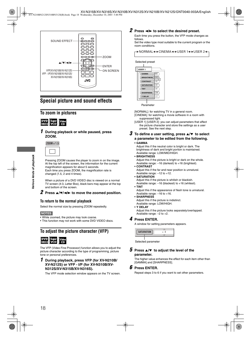 Special picture and sound effects | JVC XV-N212S  EN User Manual | Page 20 / 38