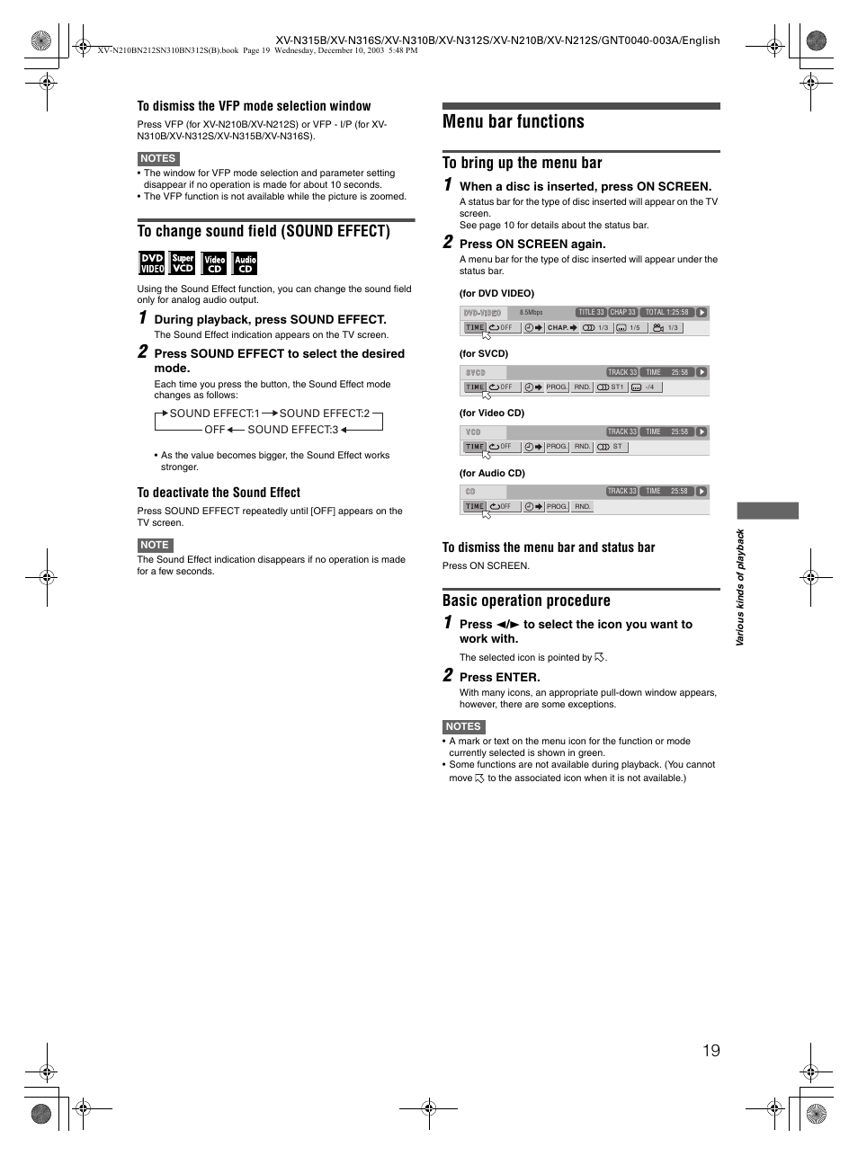 Menu bar functions, Basic operation procedure | JVC XV-N212S  EN User Manual | Page 21 / 38