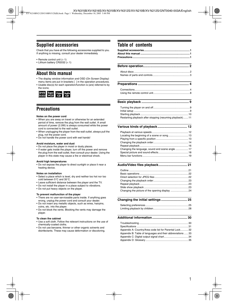 JVC XV-N212S  EN User Manual | Page 3 / 38