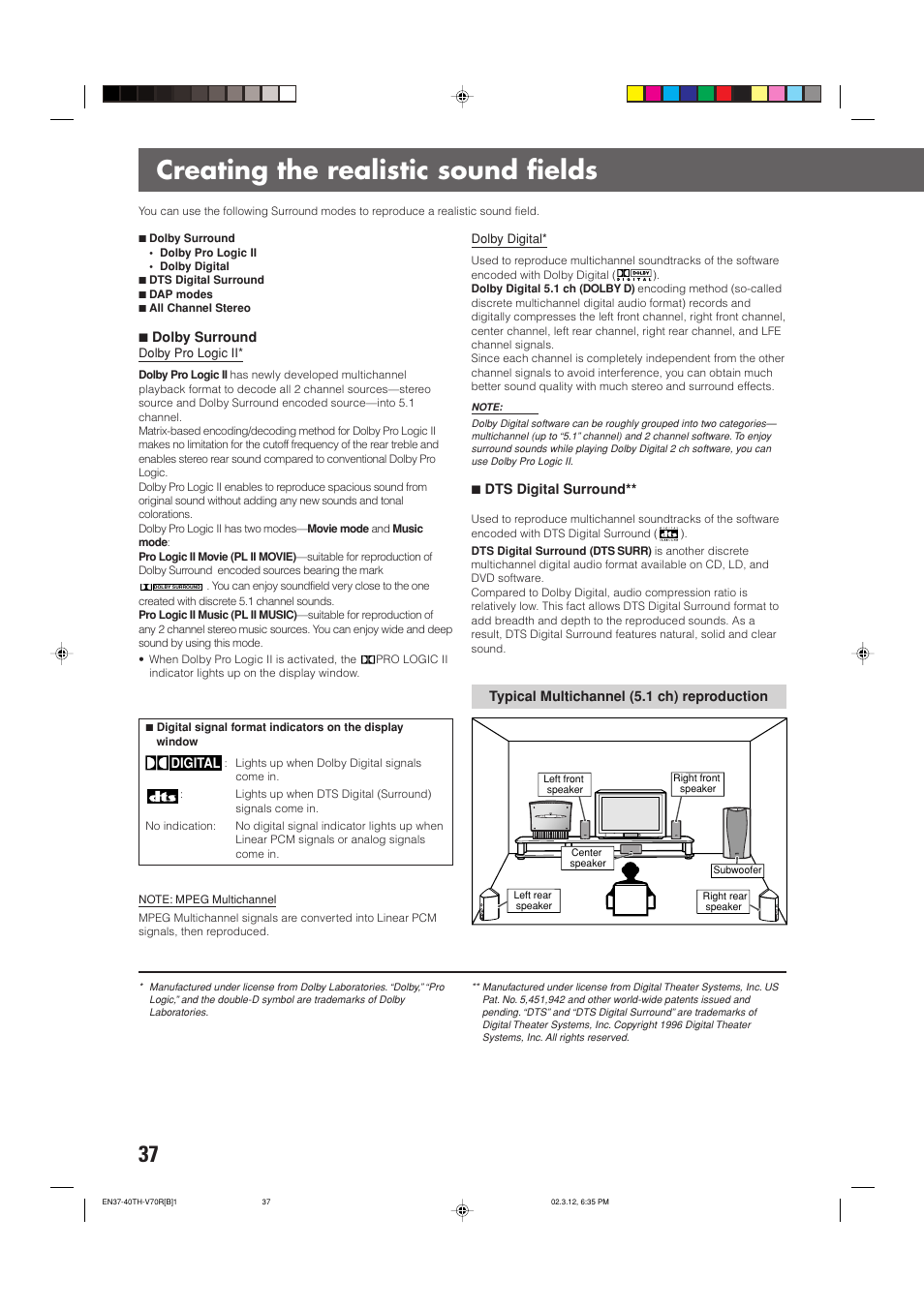 Creating the realistic sound fields | JVC TH-V70R User Manual | Page 42 / 84