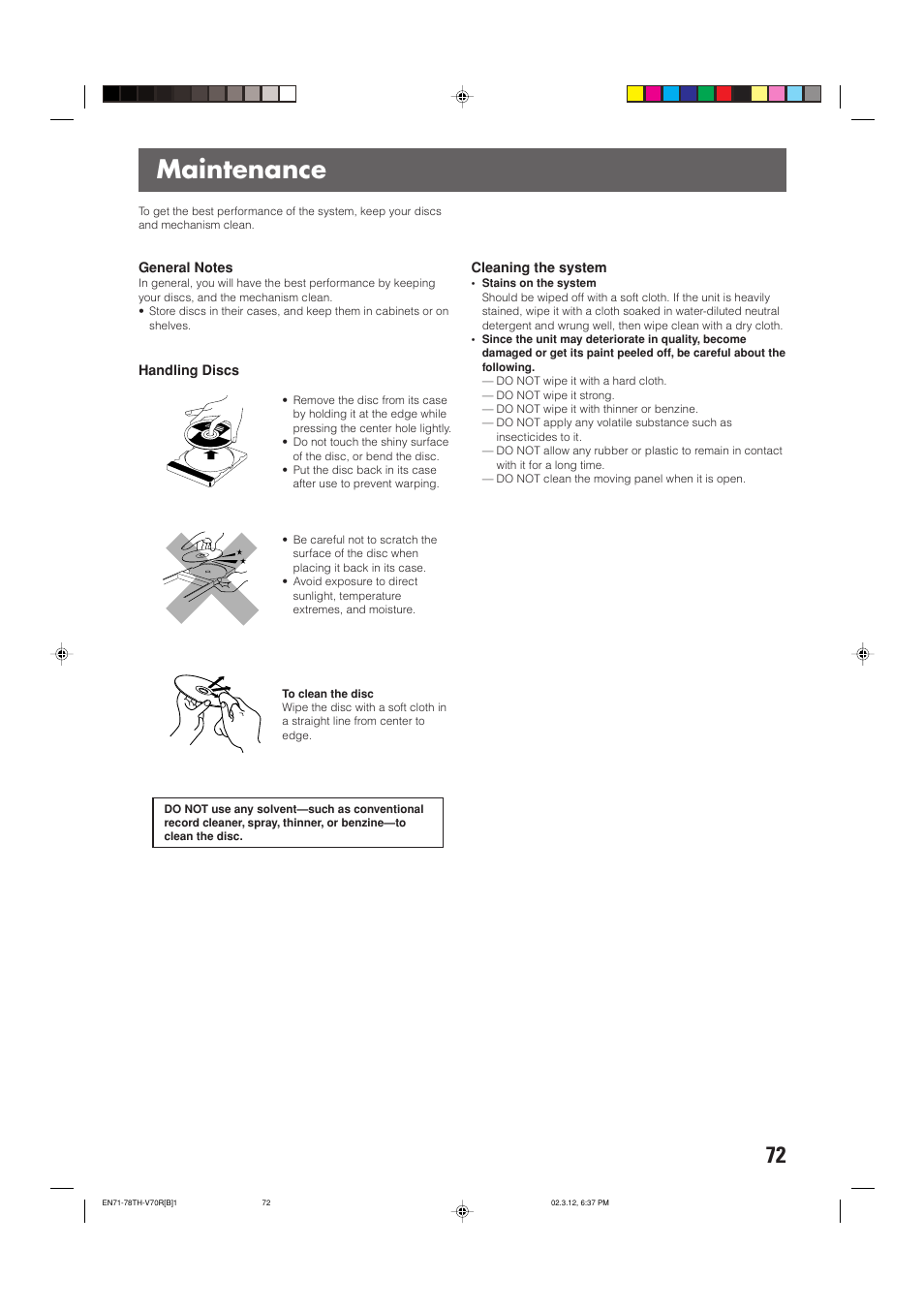 Maintenance | JVC TH-V70R User Manual | Page 77 / 84