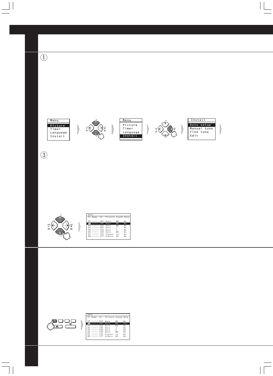 Installation 1, Using the edit menu skip | JVC AV-14JT5EU User Manual | Page 12 / 29