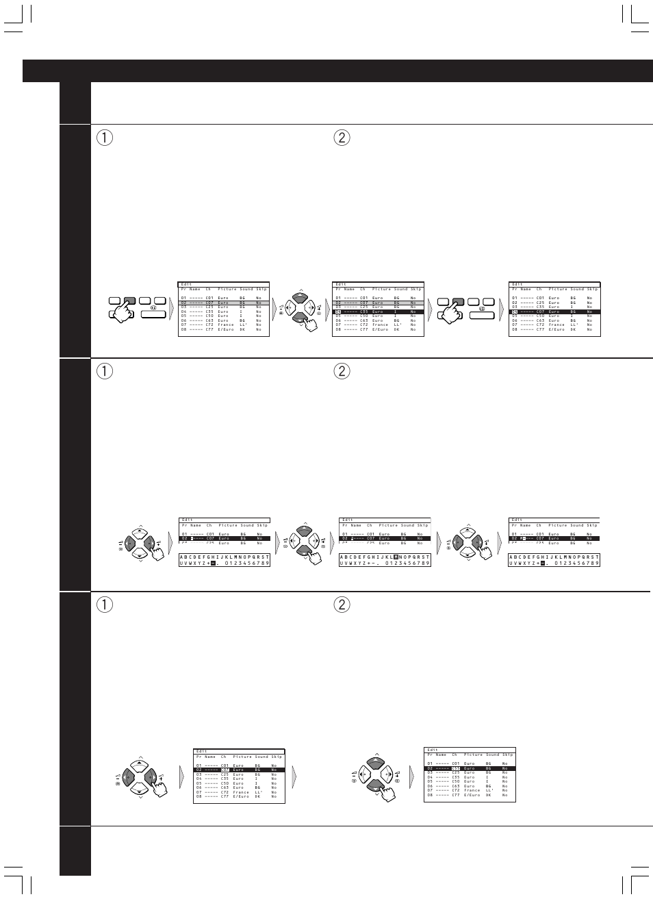 Installation 1, Mo ve ch. (channel), Name | Use the up/down buttons to change the channel | JVC AV-14JT5EU User Manual | Page 14 / 29