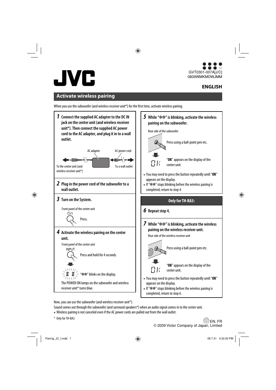 JVC TH-BA3 User Manual | 1 page