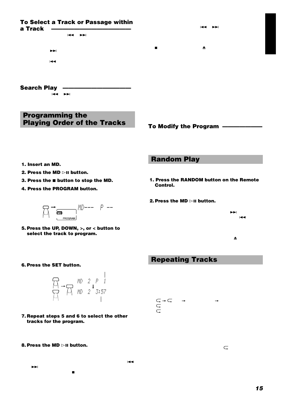 Programming the playing order of the tracks, Random play repeating tracks, Search play | JVC UX-V9RMD User Manual | Page 19 / 35