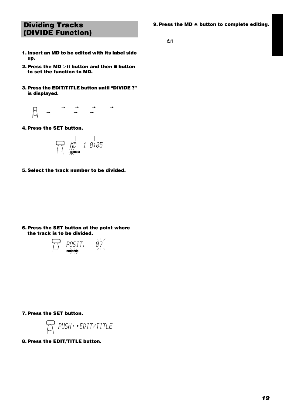 Dividing tracks (divide function), 19 engli s h | JVC UX-V9RMD User Manual | Page 23 / 35