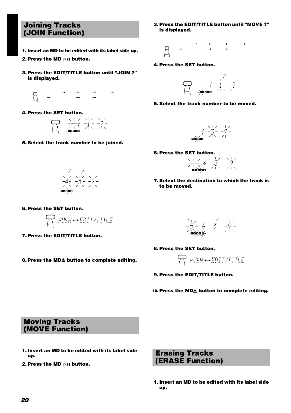 Erasing tracks (erase function), 20 engli s h | JVC UX-V9RMD User Manual | Page 24 / 35