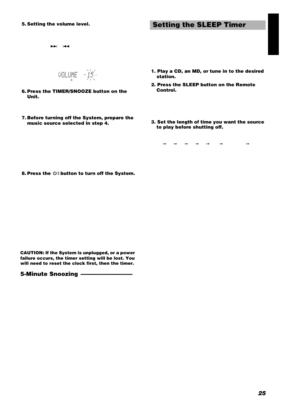 Setting the sleep timer, 25 engli s h, Minute snoozing | JVC UX-V9RMD User Manual | Page 29 / 35