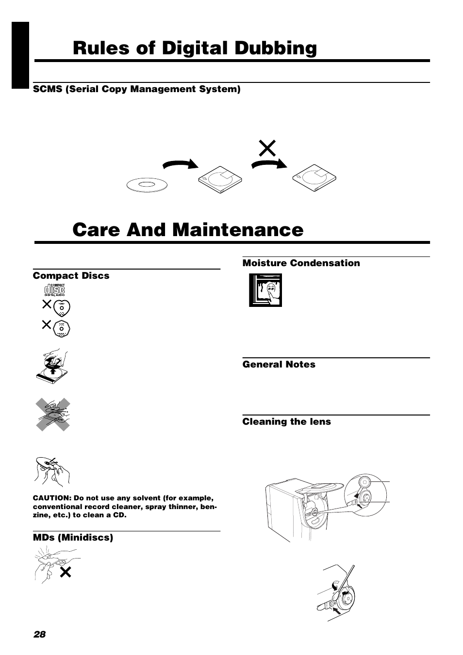 Rules of digital dubbing, Care and maintenance | JVC UX-V9RMD User Manual | Page 32 / 35