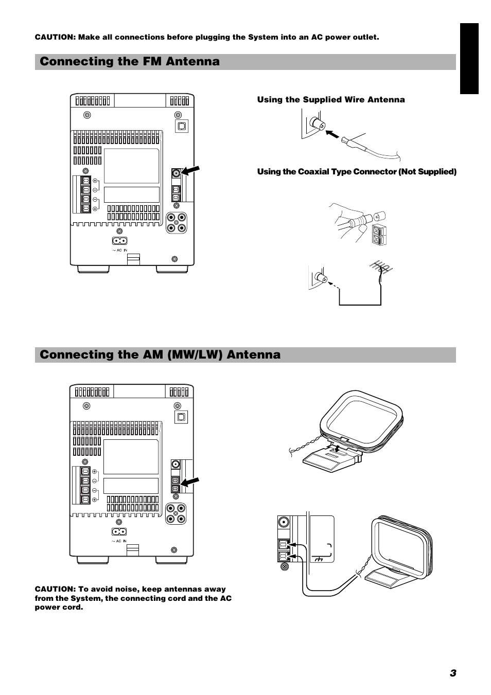 Connecting the fm antenna, Connecting the am (mw/lw) antenna, 3engli s h | JVC UX-V9RMD User Manual | Page 7 / 35