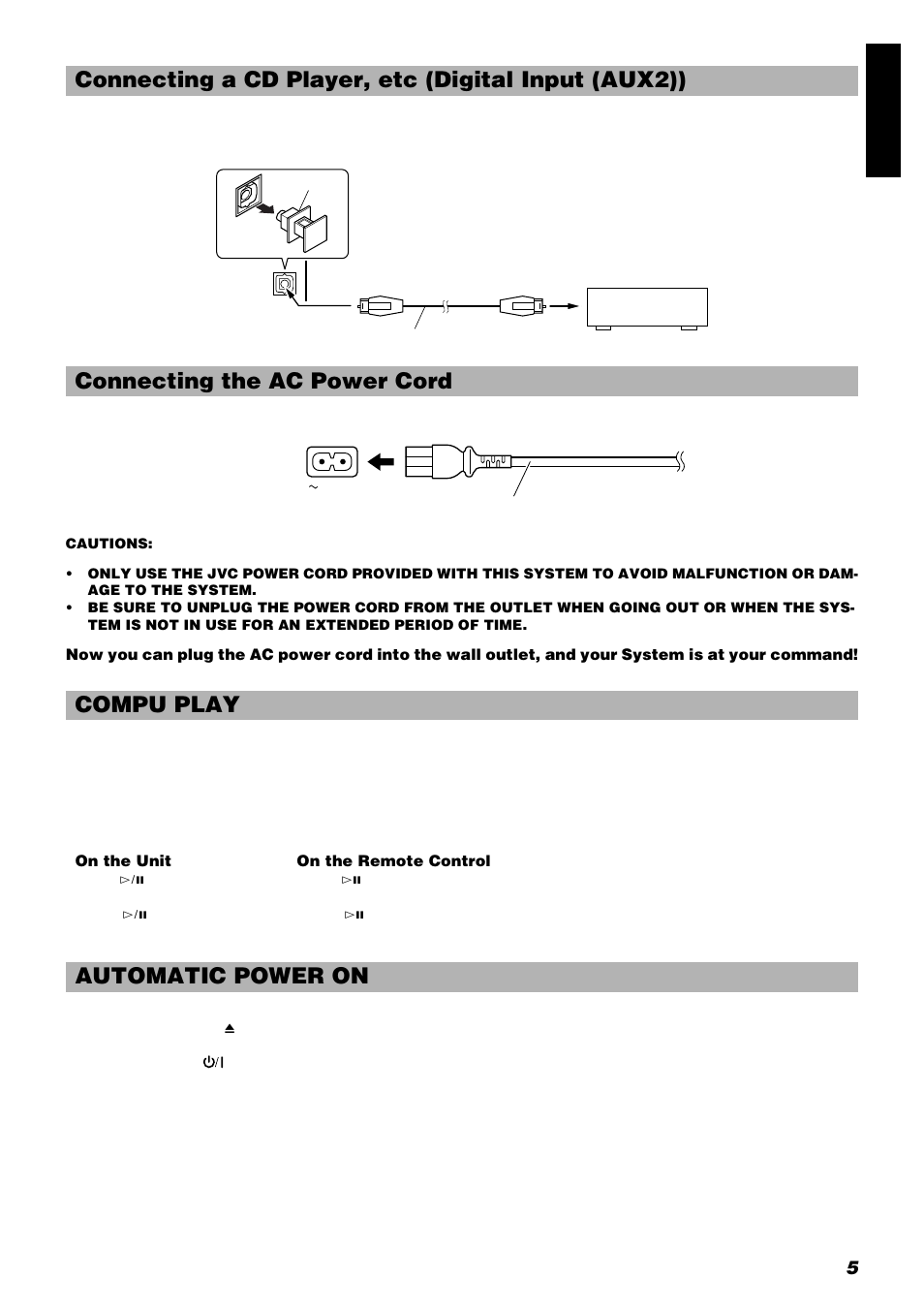 Automatic power on, 5engli s h | JVC UX-V9RMD User Manual | Page 9 / 35